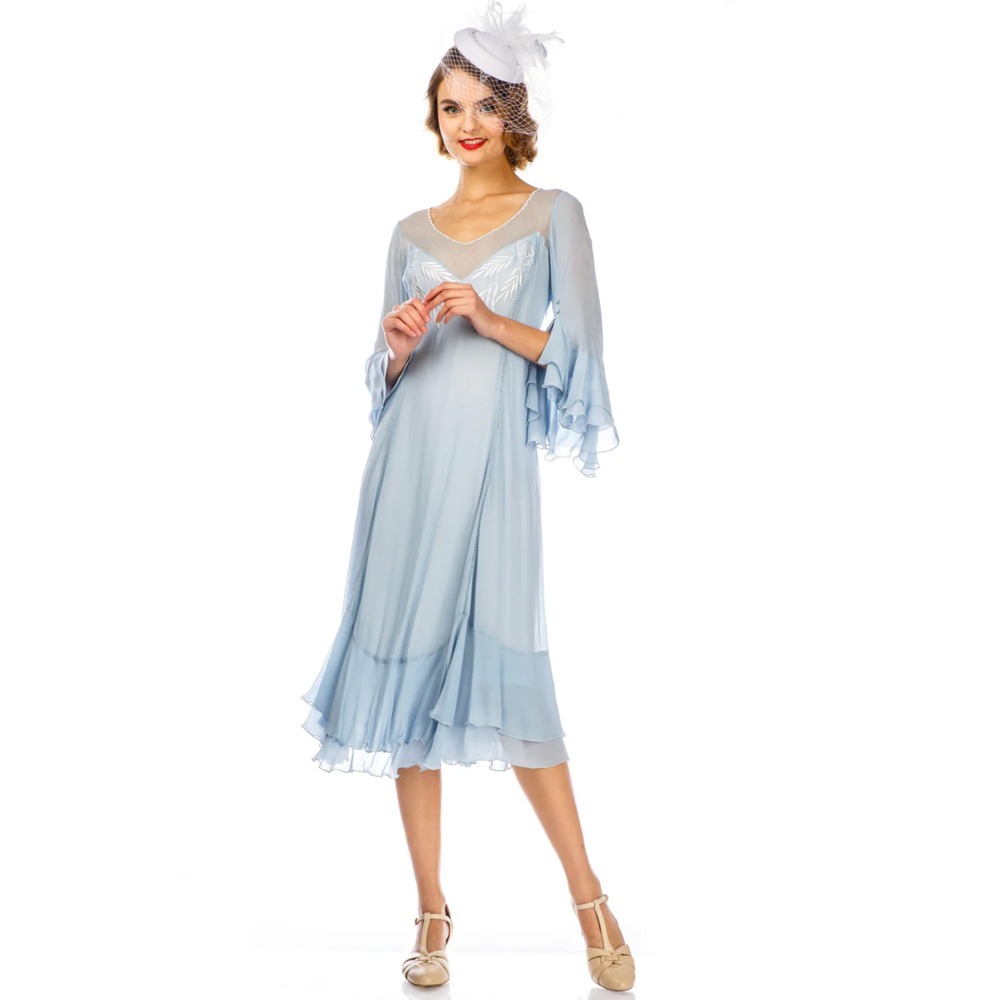 Nataya Sky Blue Dress M Fairycore Victorian Romantic Tea Party Gown Midi 40816